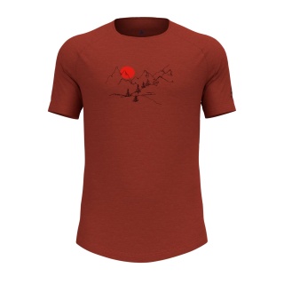 Odlo Hiking/Leisure Tshirt Crew Neck Ascent Performance Wool 130 with Landscape Print Red Men